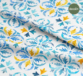 Sulu Boya Geometrik Abstrakt Çini Desenli Dijital Baskılı Kumaş